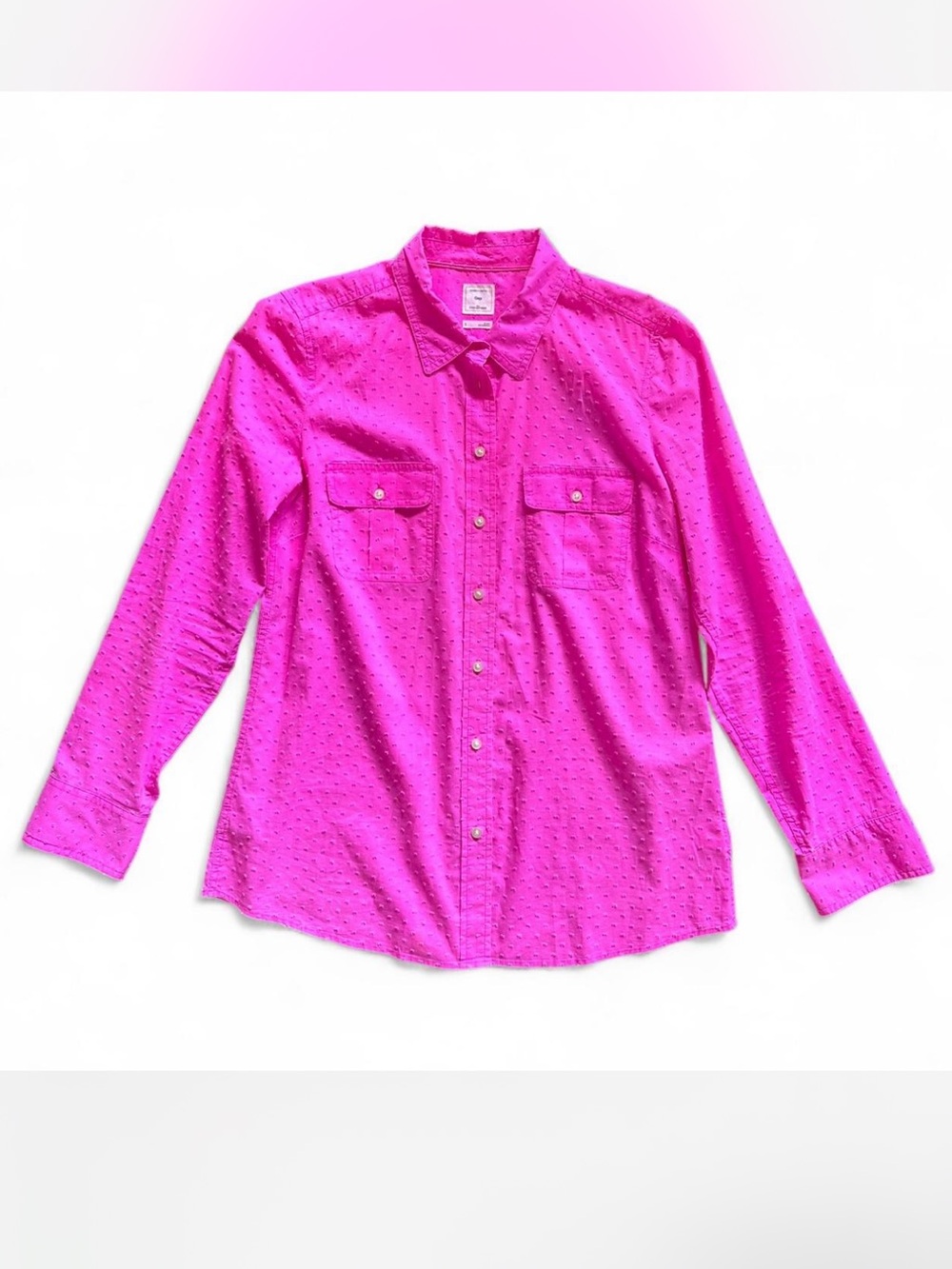 GAP Fitted Boyfriend Button Down Swiss Dot Shirt in Bright Magenta — S